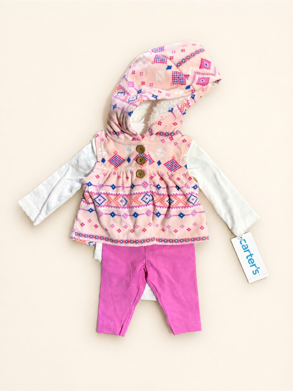 Carter's Pink Floral Trim Hooded Tunic with Fuchsia Leggings